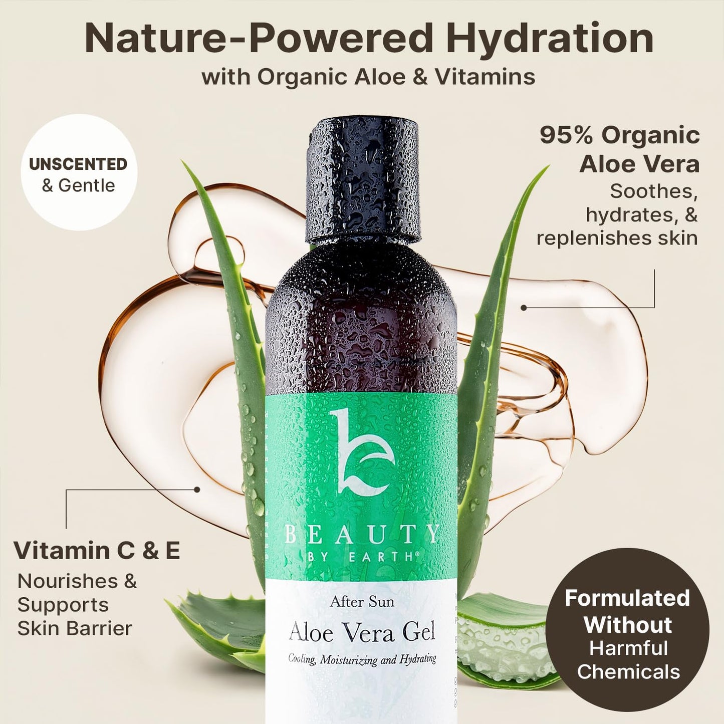 Beauty by Earth Aloe Vera Gel - USA Made with Natural & Organic Ingredients, Pure Aloe Vera Plant Gel for Face Mask, Hair & Skin with Vitamin C & E