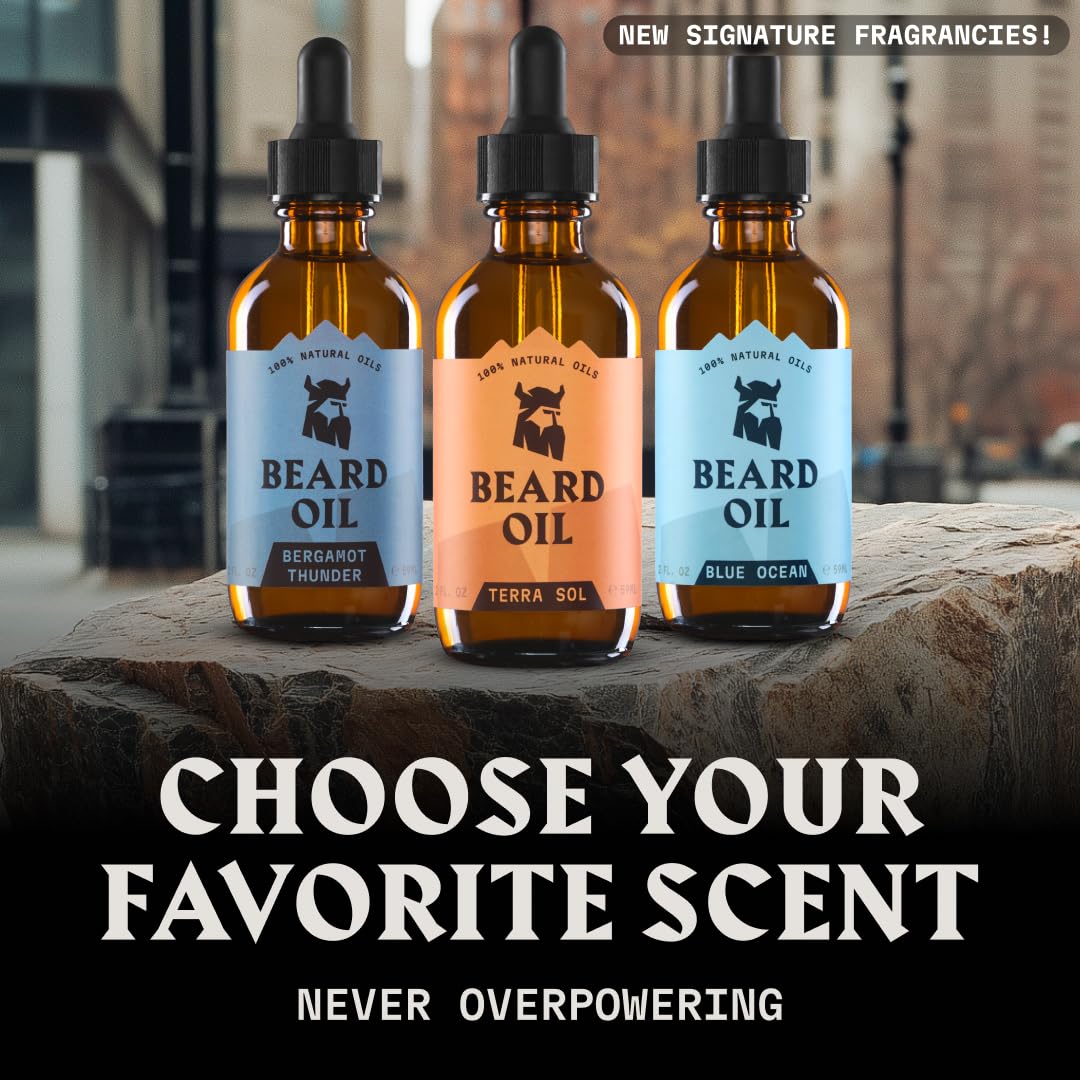 Striking Viking Beard Oil for Men (2 Fl Oz (Pack of 1), Blue Ocean) Naturally Derived Conditioner with Almond, Tea Tree, Argan & Jojoba Oil for Beard Beauty and Personal Care Striking Viking