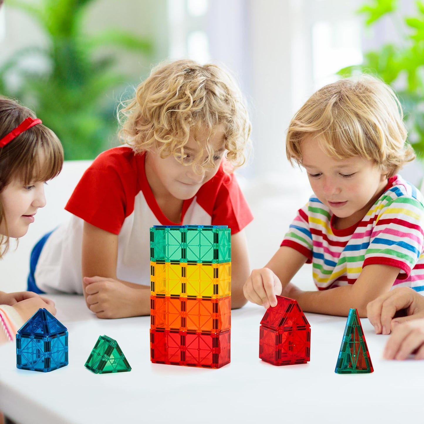 FNJO Magnetic Tiles 100pcs – STEM Magnet Building Blocks Set for Kids, Preschool & Kindergarten Construction Stacking Classroom Toy