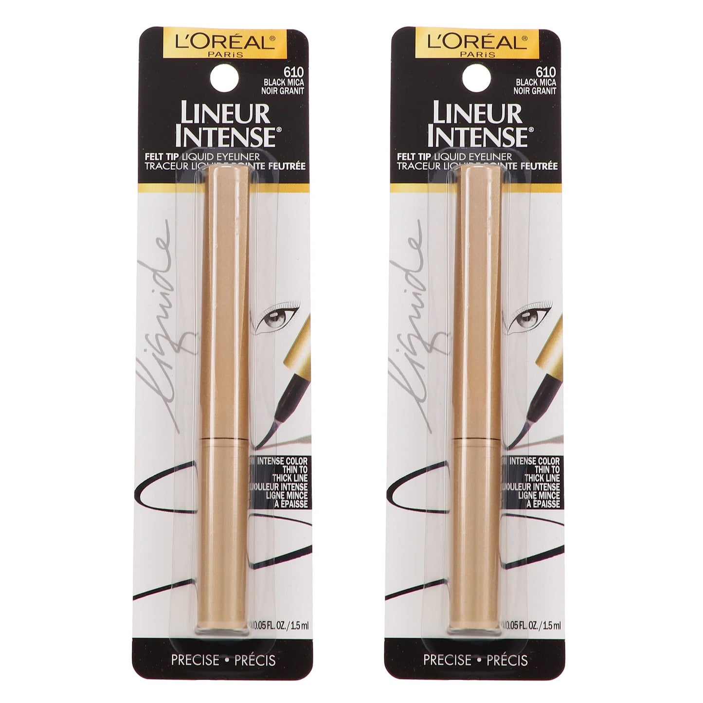 L’Oreal ParisLineur Intense Felt Tip Liquid Eyeliner, Black Mica [610], 0.05 oz (Pack of 2)