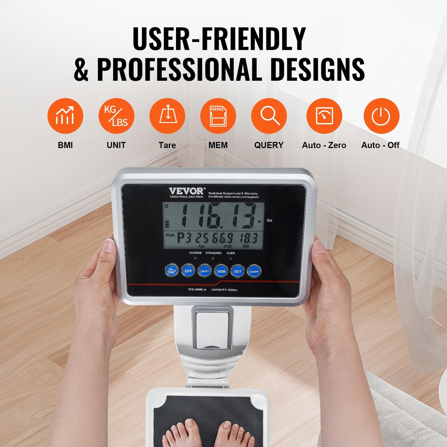 VEVOR Medical Digital Scale, Professional Physician Scale for Weight Height, Multi-Function Medical Physician Scale with Built-in Height Rod, 2 Unit…