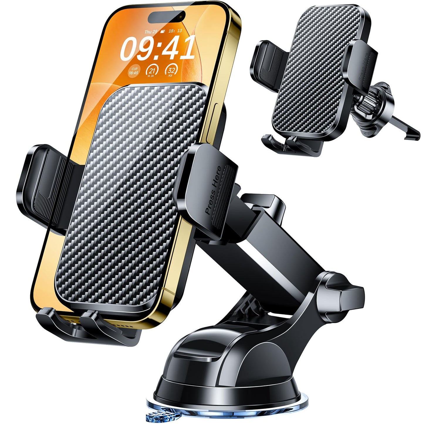 Phone Holders for Your Car 2025 Upgraded Military-Grade Strongest Suction & Stable Clamp Arm Car Phone Holder Mount 360°Adjustable for Dashboard…