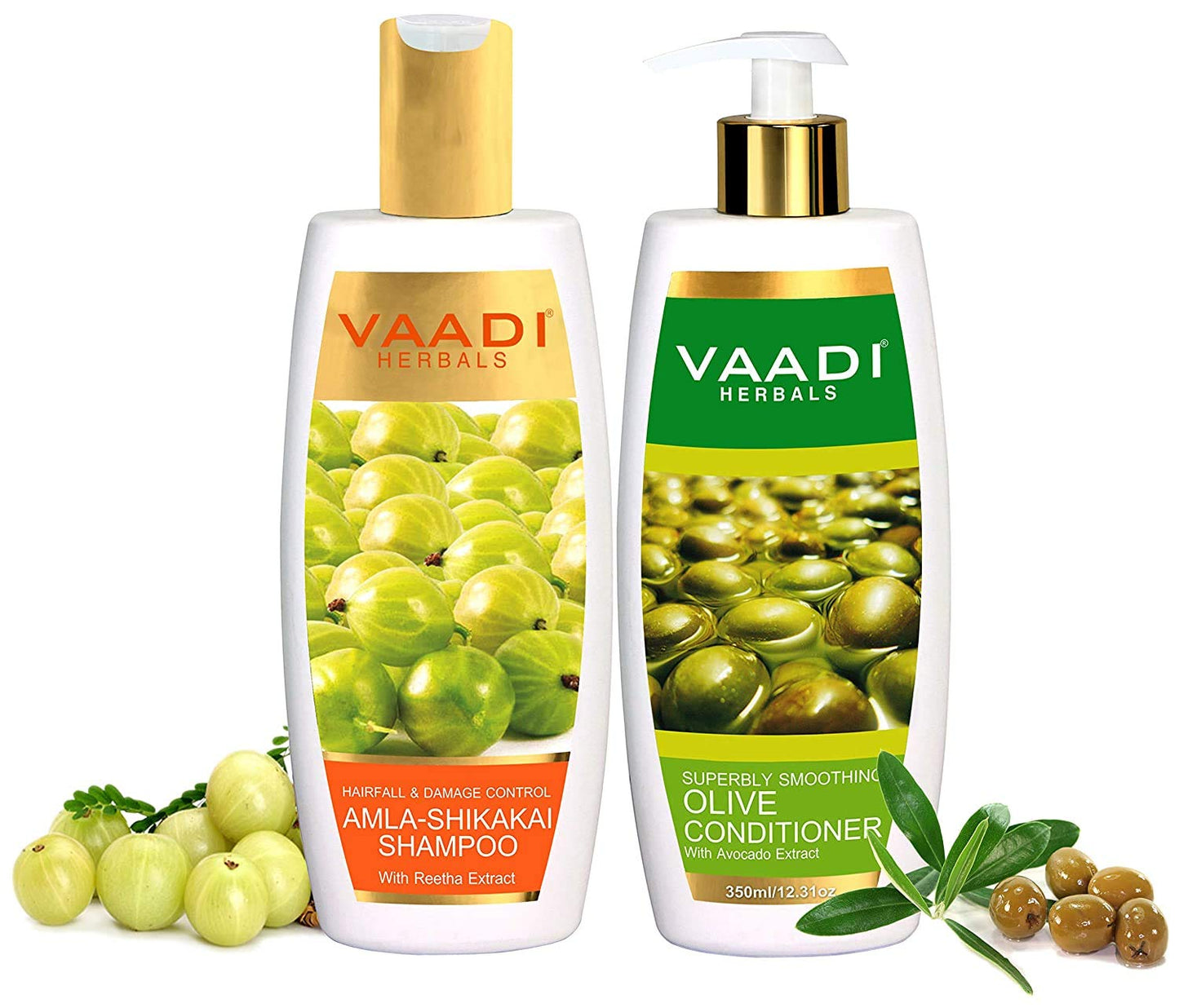 Vaadi Herbals Amla Shikakai Hair Fall and Damage Control Shampoo, 350ml with Olive Conditioner, 350ml