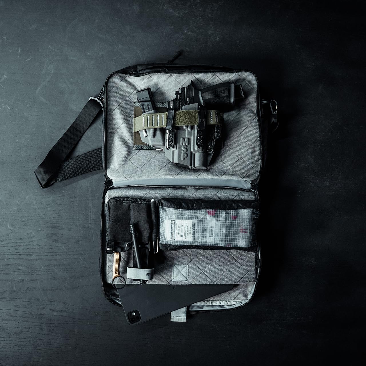 Eberlestock Fade Brief - CCW Briefcase for Daily Carry - Sleek and Low Profile Design - Loop-Lined Compartments for Customization - Black