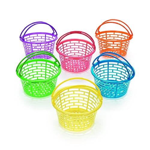 Fun Express Plastic Easter Basket Buckets, 6" Diameter, for Easter Party Egg Hunts Kids Easter Basket Decoration Activity - 12 Pieces