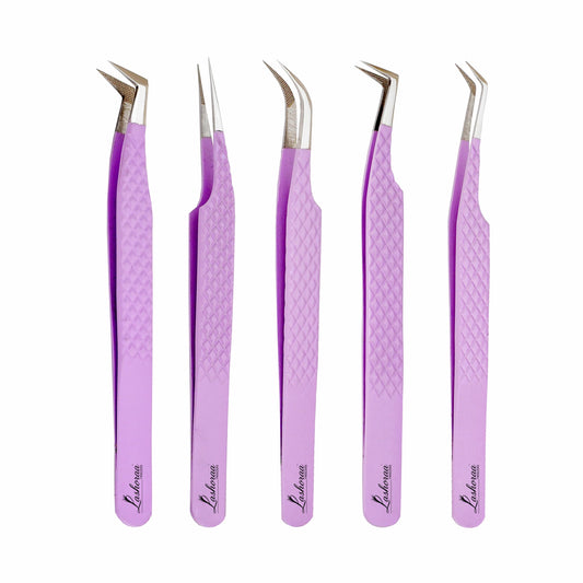 LASHORAA Professional 5pc Lash Extension Tweezers Pack - Fiber Tip Diamond Grip Japanese Steel, Precision Angled Tips - Perfect for Volume & Mega Beauty and Personal Care LASHORAA