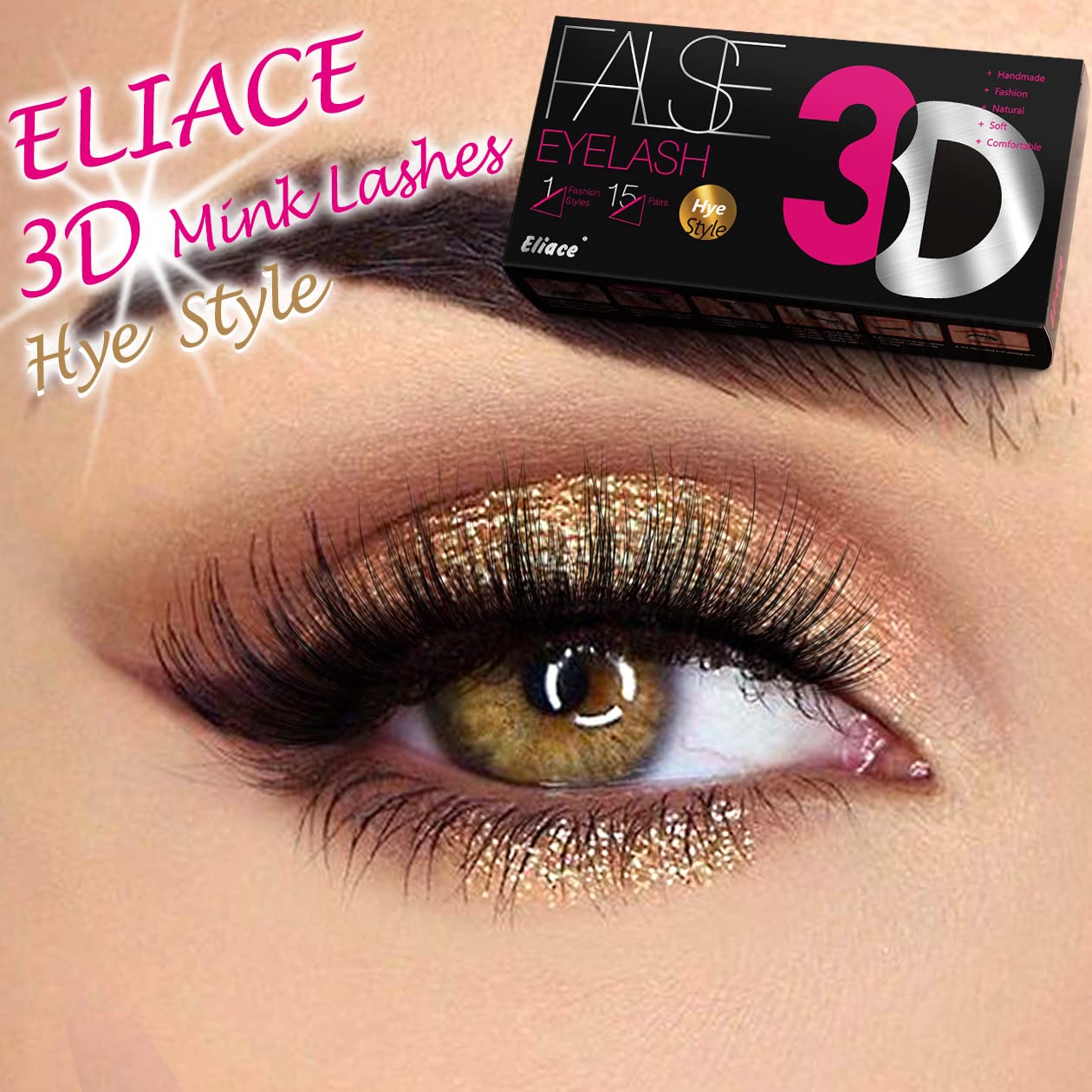 Eliace False Eyelashes Natural look Cat Eye Lashes Wispy Strips 15 Pairs 3D Mink Lashes Fake Eyelashes Faux Fluffy,Winged Fox Eyelashes, Soft Thin