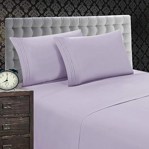 Elegant Comfort 1500 Premier Wrinkle & Fade Resistant 4 pc Sheet Set, Deep Pocket Up to 18" and Colors, California King Lilac