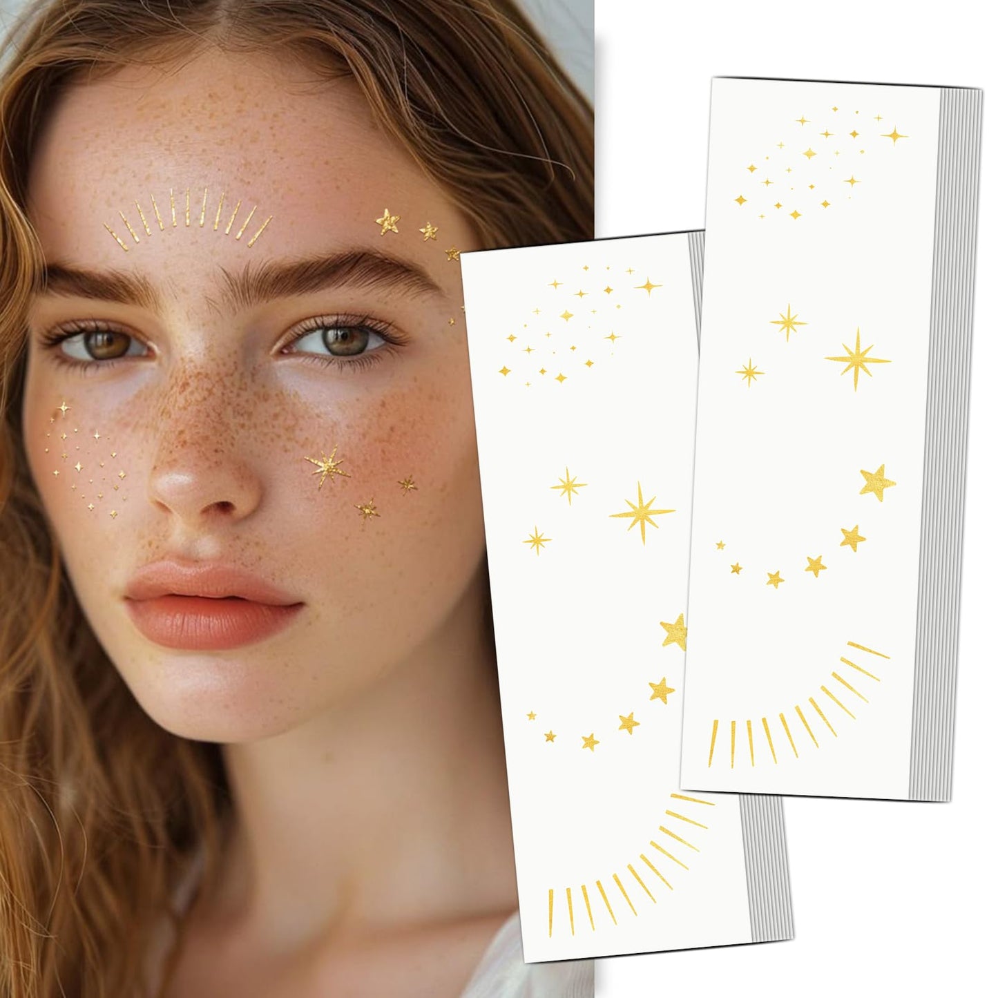 Wodelanle Glitter Freckles Face Tattoo, 24 Count Gold Face Glitter Speckles Makeup Patches, Glow Up Makeup Patches, Cute Glitter Freckles Makeup