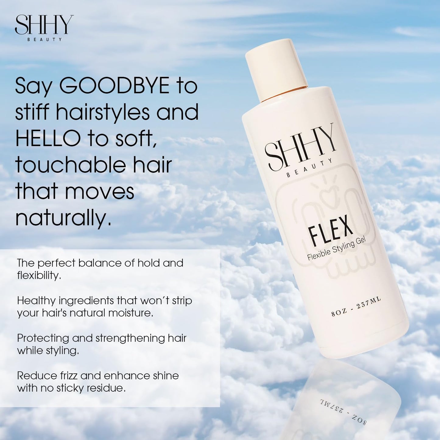SHHY BEAUTY FLEX Styling Gel, Lightweight Vegan Hair Styling Gel with Flaxseed Oil, Banana Extract, and Hibiscus Flower Extract, Natural Hold, Frizz