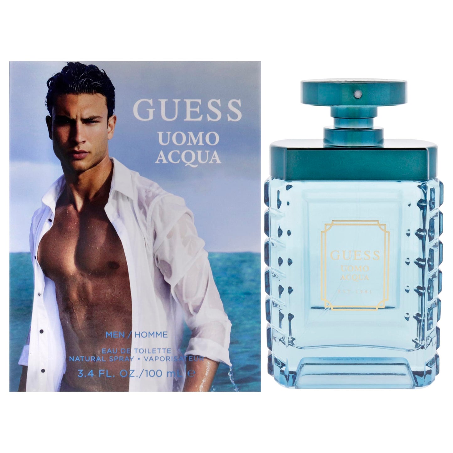 Guess Uomo Acqua Eau de Toilette Cologne Spray For Men, 3.4 Fl. Oz.