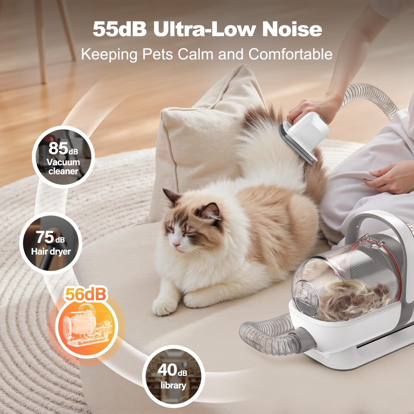 Afloia 6-in-1 Dog Grooming Kit & Vacuum – Clipper, Nail Trimmer, Grinder, Brush, Low Noise Pet Hair Remover for Dogs & Cats, 1.5L Dust Cup, White