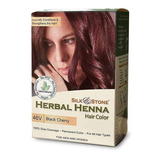 46V Black Cherry, Herbal Henna Hair Color for All Hair Types, Vegan Burgundy Hair Dye for Men and Women, Natural Hair Color for Gray Hair Coverage