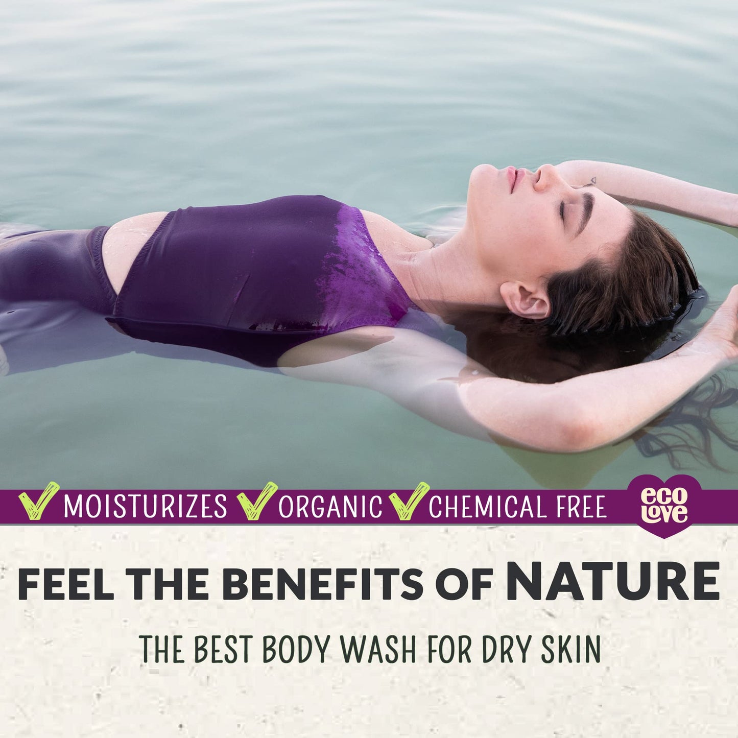 ecoLove - Natural Moisturizing Body Wash for Dry Skin - Organic Blueberry, Grape & Lavender - No SLS or Parabens - Vegan and Cruelty-Free Shower Gel