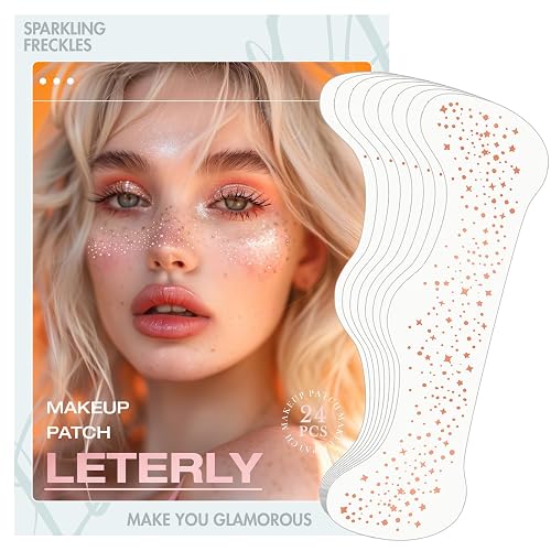 Leterly 24 Pcs Glitter Freckles Face Tattoo,Rose Gold Face Glitter Makeup Patches Cute Sparkle Freckles Patches Waterproof Makeup Speckles for Face