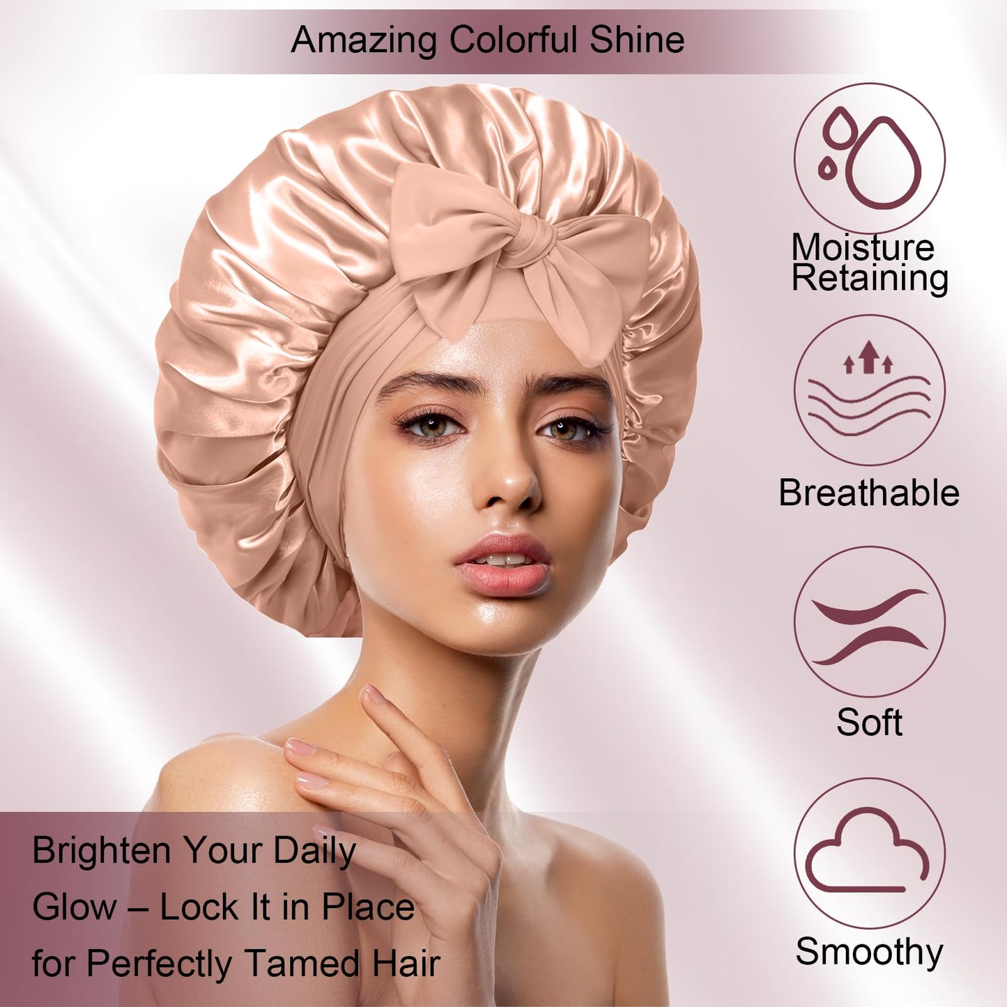 Silk Bonnet Satin Bonnet for Sleeping Large Bonnets with Tie Band Hair Wrap with Adjustable Straps Hair Cap for Women Curly (Black+Champagne) Beauty and Personal Care Confvrter