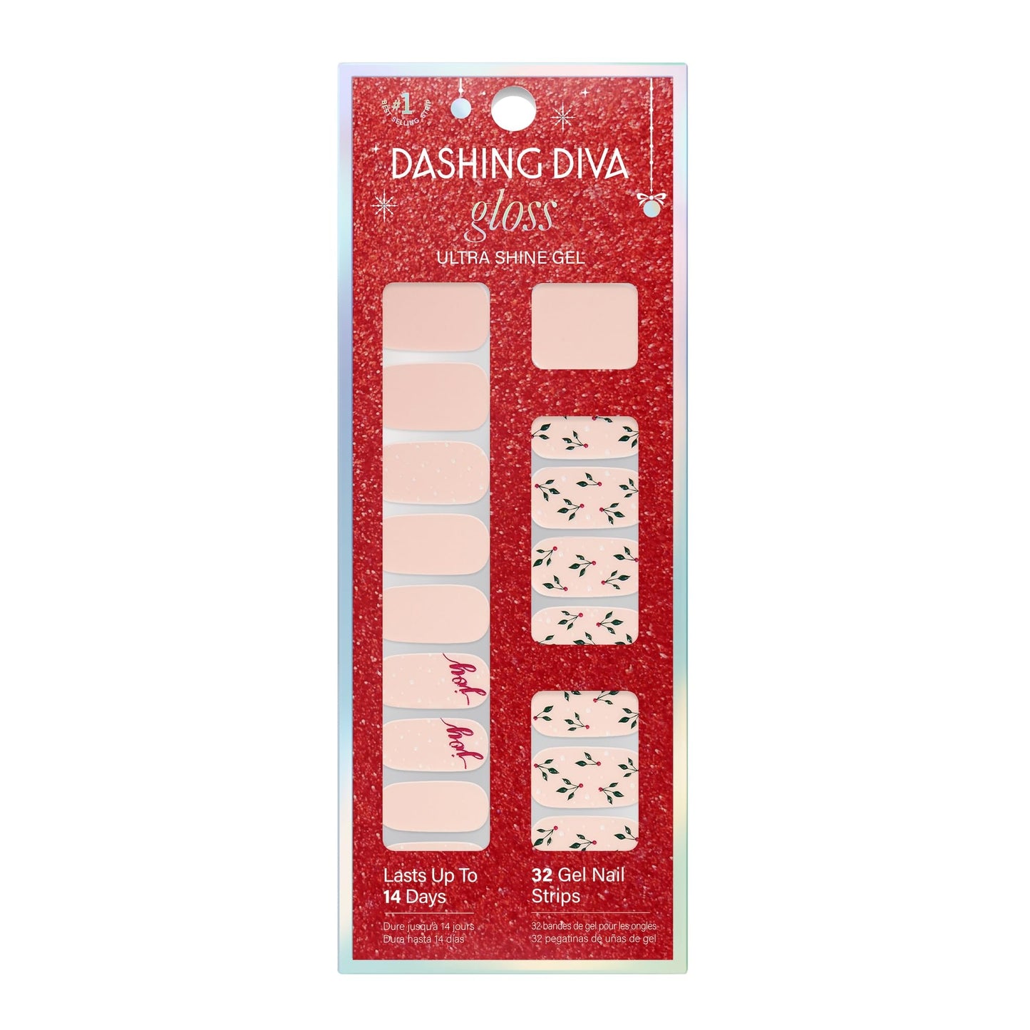 Dashing Diva Gloss Nail Strips - Joy to The Girl - UV Free, Chip Resistant, Long Lasting Gel Nail Stickers - 3-Piece Manicure Set - Contains 32 Wraps Beauty & Personal Care Dashing Diva