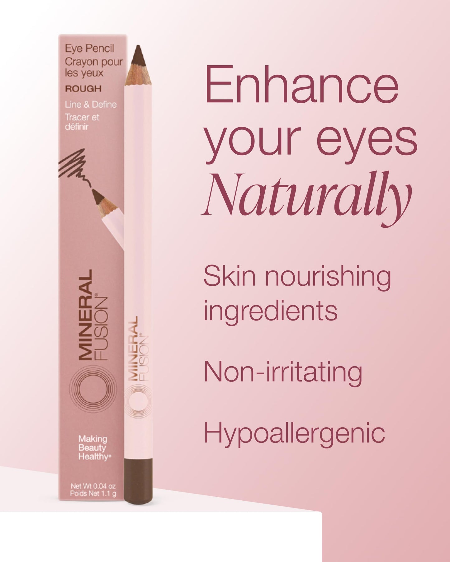 Mineral Fusion Eye Pencil (Light Brown - Rough) - Eyeliner with Soothing Chamomile, Meadowfoam & Vitamin E - Smooth & Long Lasting, Hypoallergenic