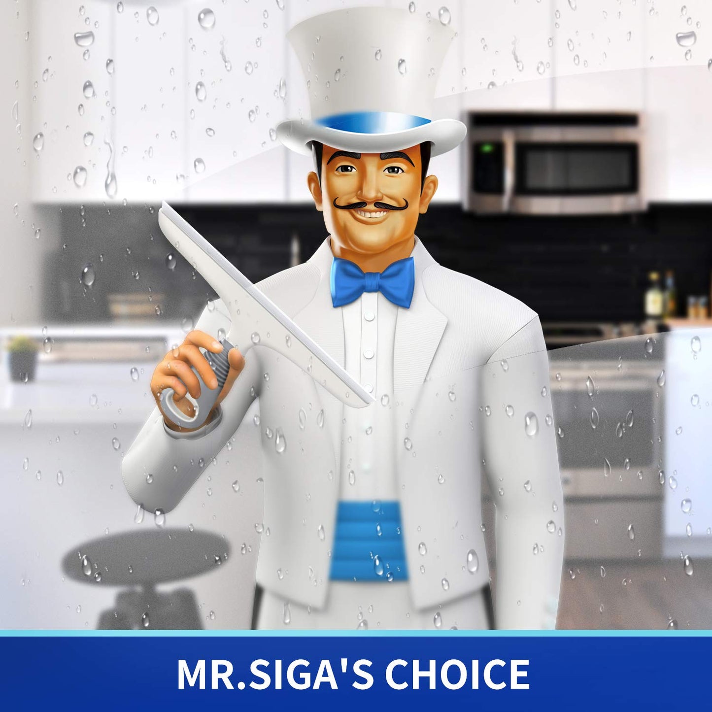 MR.SIGA 10" Silicone Squeegee for Windows, Glass, Shower Doors & Cars – Heavy Duty with Suction Hook, White & Gray, 1 Pack