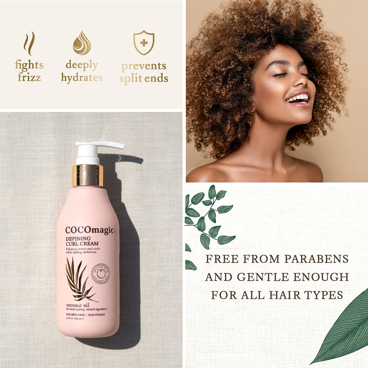 Cocomagic Defining Curl Cream | Extra Frizz Control | Protects Against Split Ends and Breakage | Paraben Free (8 oz)