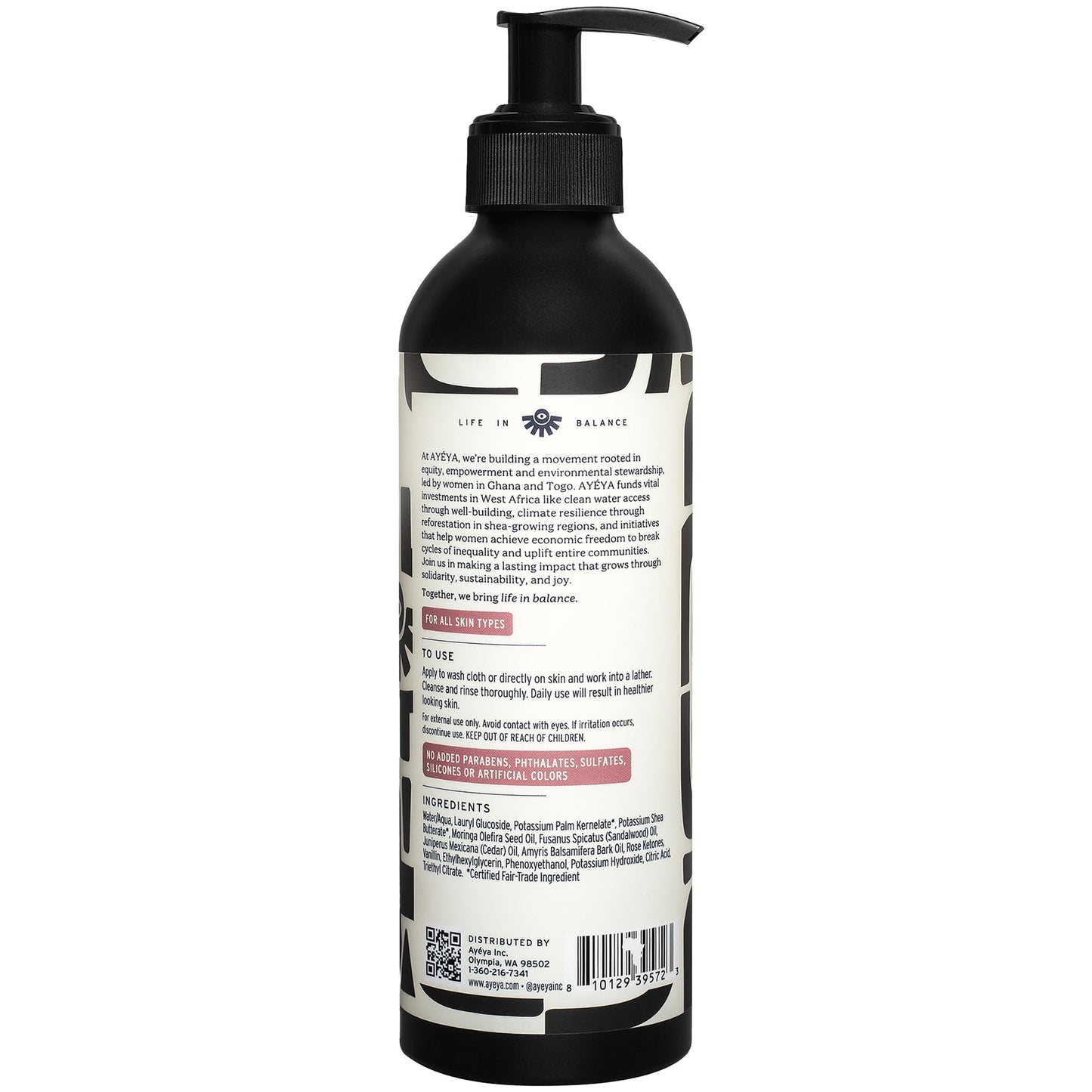 AYÉYA Liquid African Black Soap - Joy | Sandalwood, Vanilla & Moringa for Radiance | Vegan Hydrating Face & Body Wash | Natural African Soap with Shea
