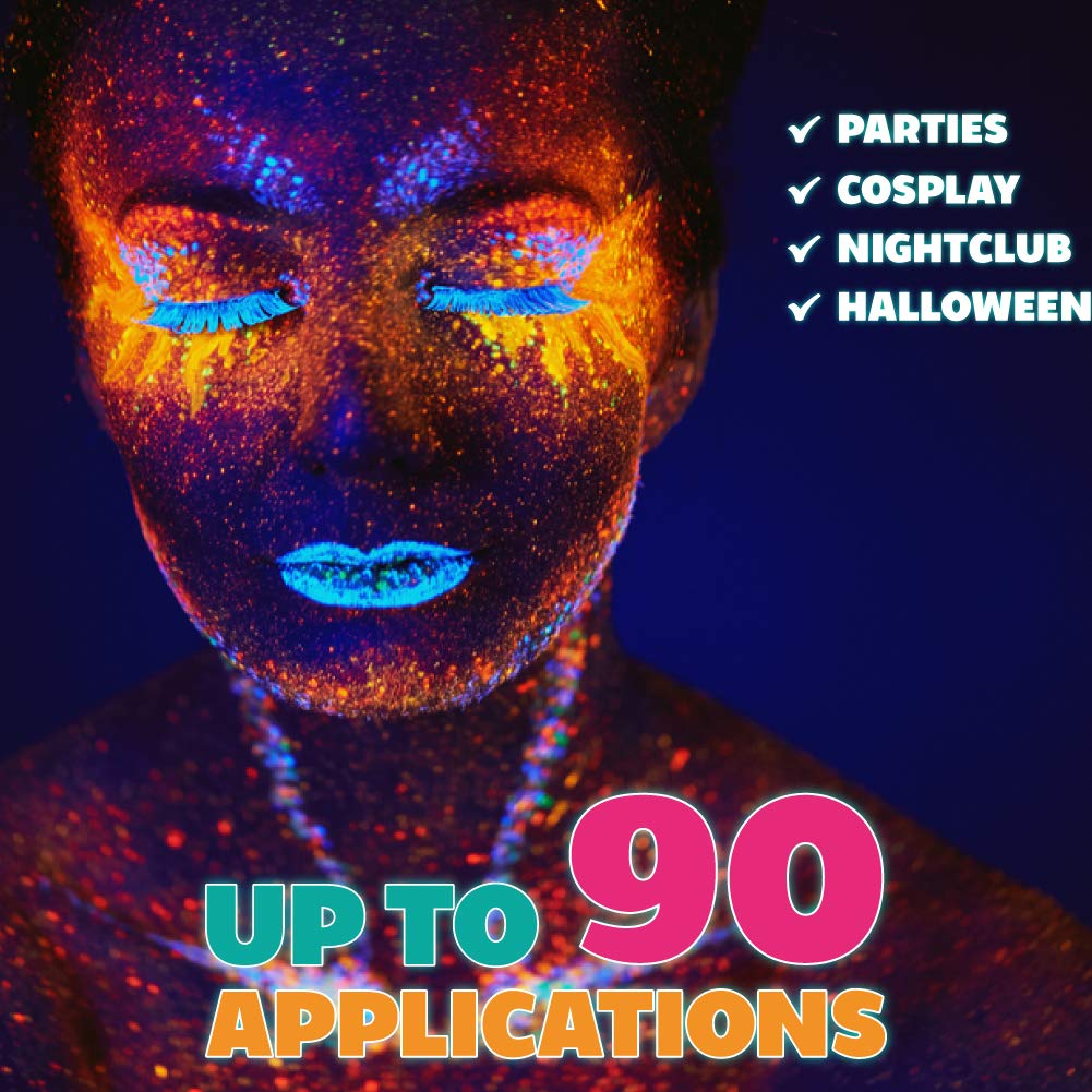 Kraze FX 6 Color Neon Face& Body Paint Palette (6 gram) with Brush - Water Activated, Professional UV Glow Blacklight Reactive Face Painting Kit