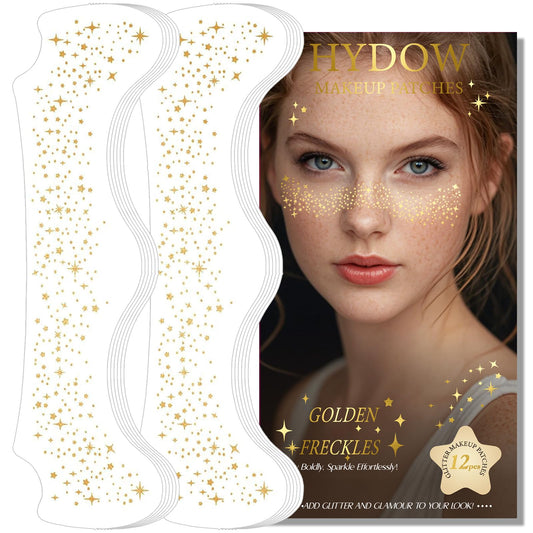 Glitter Freckles, Holographic Face and Body Glitter Tattoo Sparkle for Women Gold Glow Cosmetic Star Makeup Accessories for Festival Rave (12pcs Gold) Beauty & Personal Care Anmubag