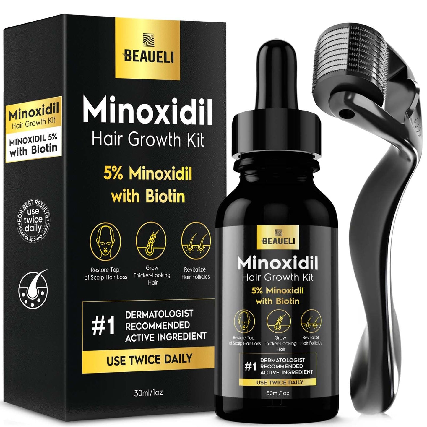 Beaueli Minoxidil Beard Growth Kit For Men and Women, Hair Loss and Hair Regrowth Treatments, Minoxidil 5%, Black Beauty and Personal Care beaueli Default Title