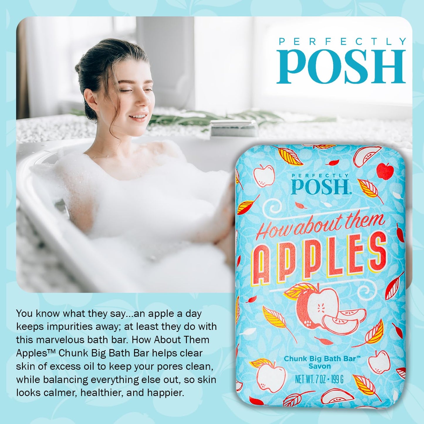 Perfectly Posh - How About Them Apples Big Bath Bar - Nourishing Soap with Cinnamon & Apple Fragrance - for Energizing Bath Time - 7oz
