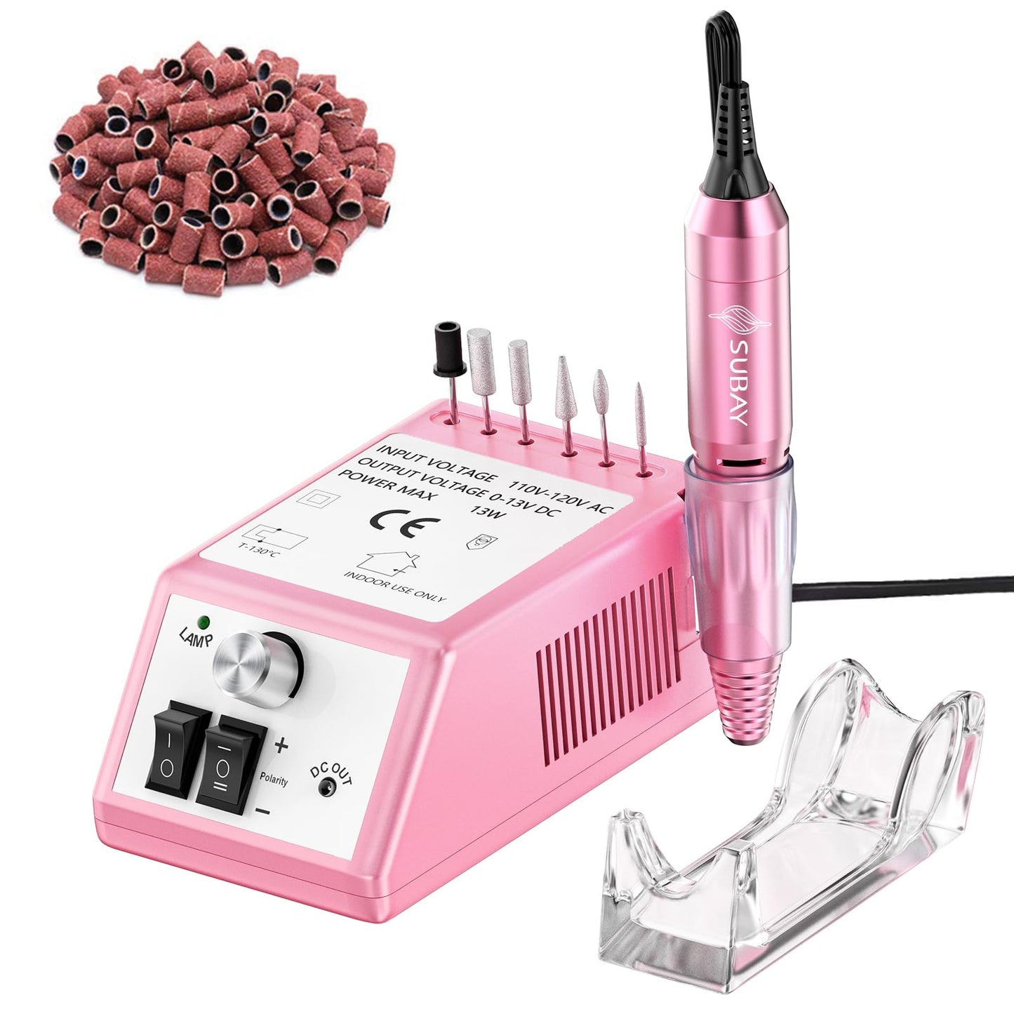 Subay Professional Finger Toe Nail Care Electric Nail Drill Machine Manicure Pedicure Kit Electric Nail Art File Drill with 1 Pack of Sanding Bands