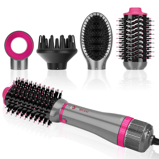 IG INGLAM 4 in 1 Blowout Brush, Negative Ion Detachable Hair Dryer & Styler Volumizer Hot Air Brush with 2 Styling Brush Heads, Silver Beauty & Personal Care IG INGLAM