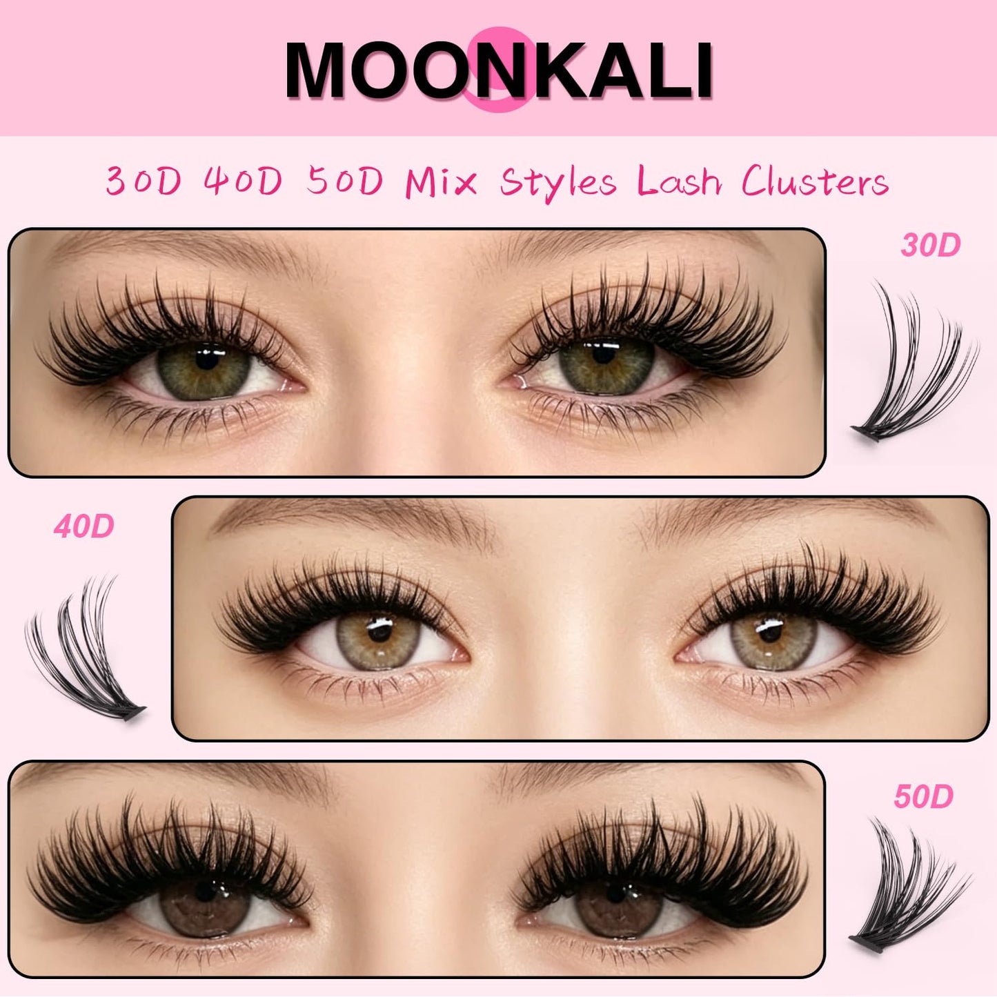 MOONKALI Lash Clusters 30D 40D 50D Mix Individual Lashes Clusters Luxury Versatile 3D Full Eyelash Clusters 10-16MM Cluster Eyelash Extensions Beauty and Personal Care MOONKALI