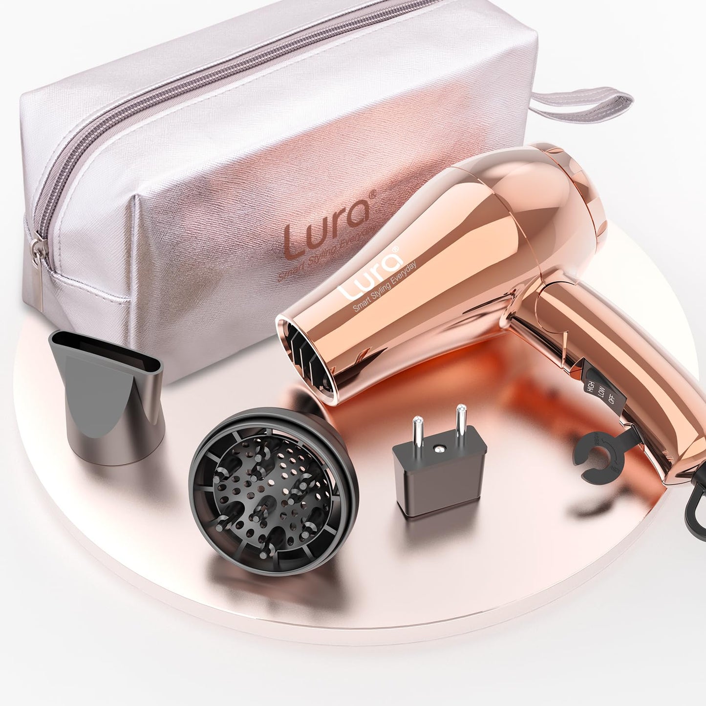 LURA Mini Portable Travel Hair Dryer:Dual Voltage Small Lightweight Blow Dryer with EU Plug,1200W Compact Hairdryer with Folding Handle,with