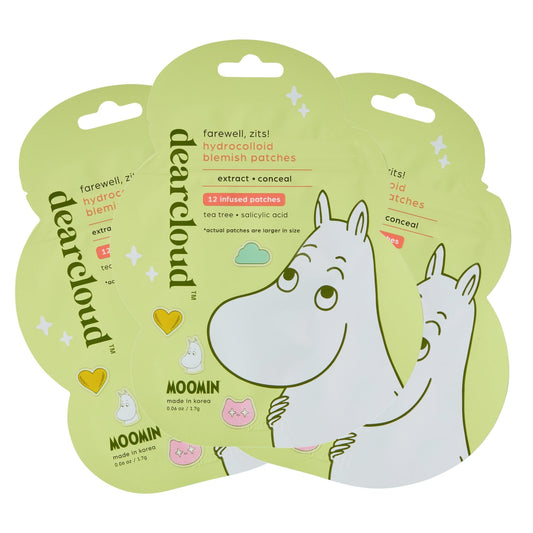 dearcloud Moomin Hydrocolloid Blemish Patches - 36 Count - Pimple Patches for Face, Acne Spot Treatment With Tea Tree Oil & Salicylic Acid (Farewell