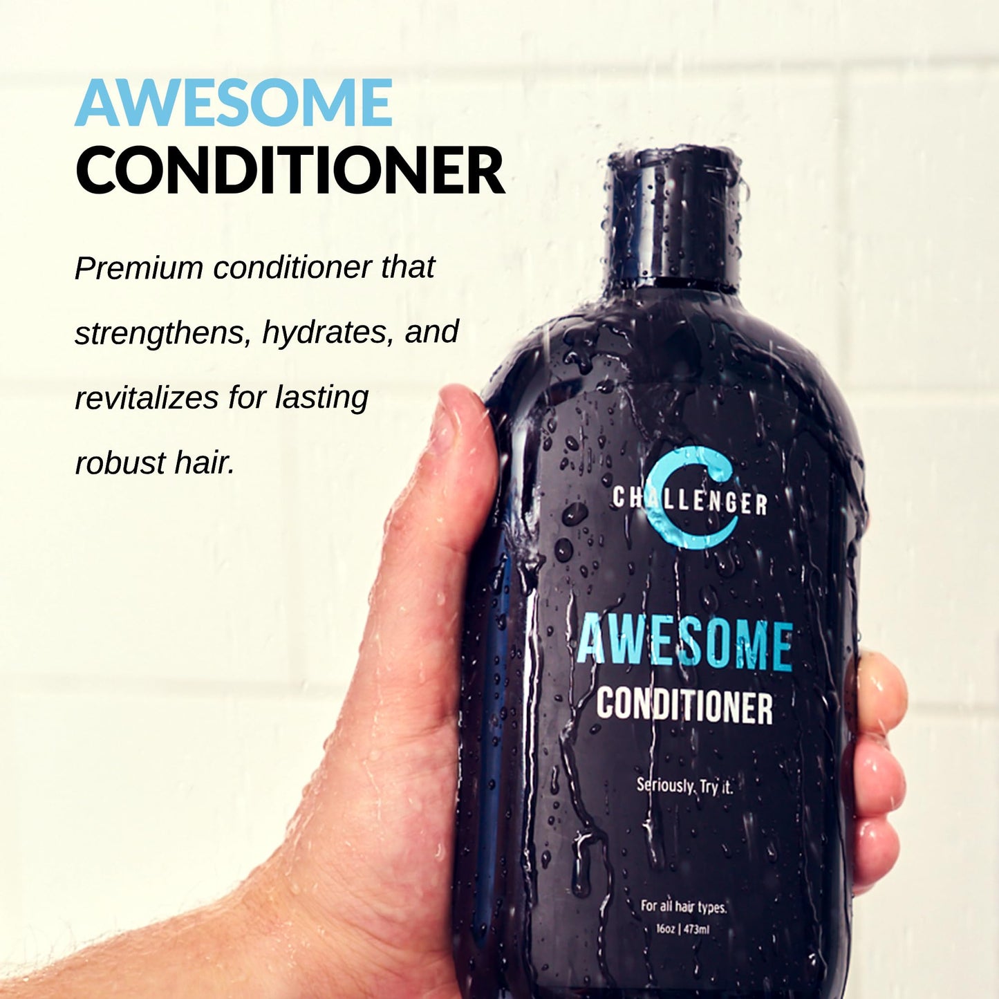 Challenger Awesome Mint Conditioner | Men's Shower Product | For Itchy & Dry Scalp | Removes Dirt & Oils | Coconut Oil, Jojoba Oil, Hydrolyzed Keratin