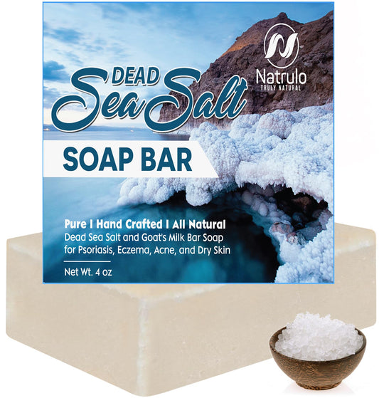 Natrulo Dead Sea Salt Soap Bar for Face & Body, 4oz - Pure Organic All Natural Goat's Milk Bar Soap for Psoriasis, Eczema, Acne, Dry Skin - Cleansing Beauty & Personal Care Natrulo
