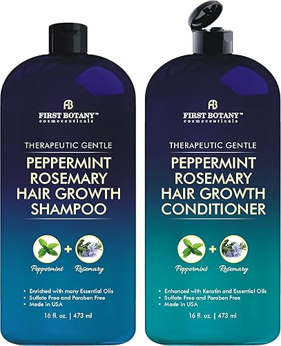 First Botany, Peppermint Rosemary Hair Regrowth and Anti Hair Loss Shampoo and Conditioner Set - Daily Hydrating, Detoxifying, Volumizing Shampoo