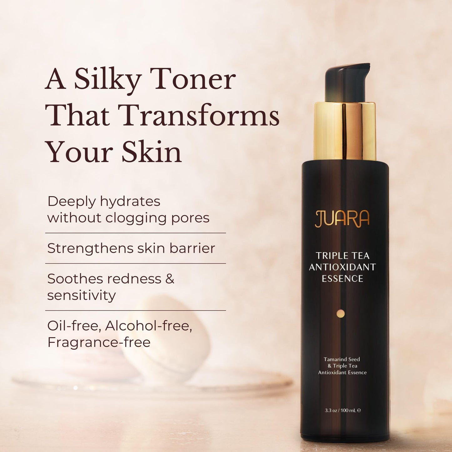 JUARA Triple Tea Hydrating Toner - Hyaluronic Acid Face Toner with Antioxidants, Oil-Free Plumping Gel for All Skin Types, 3.3 oz