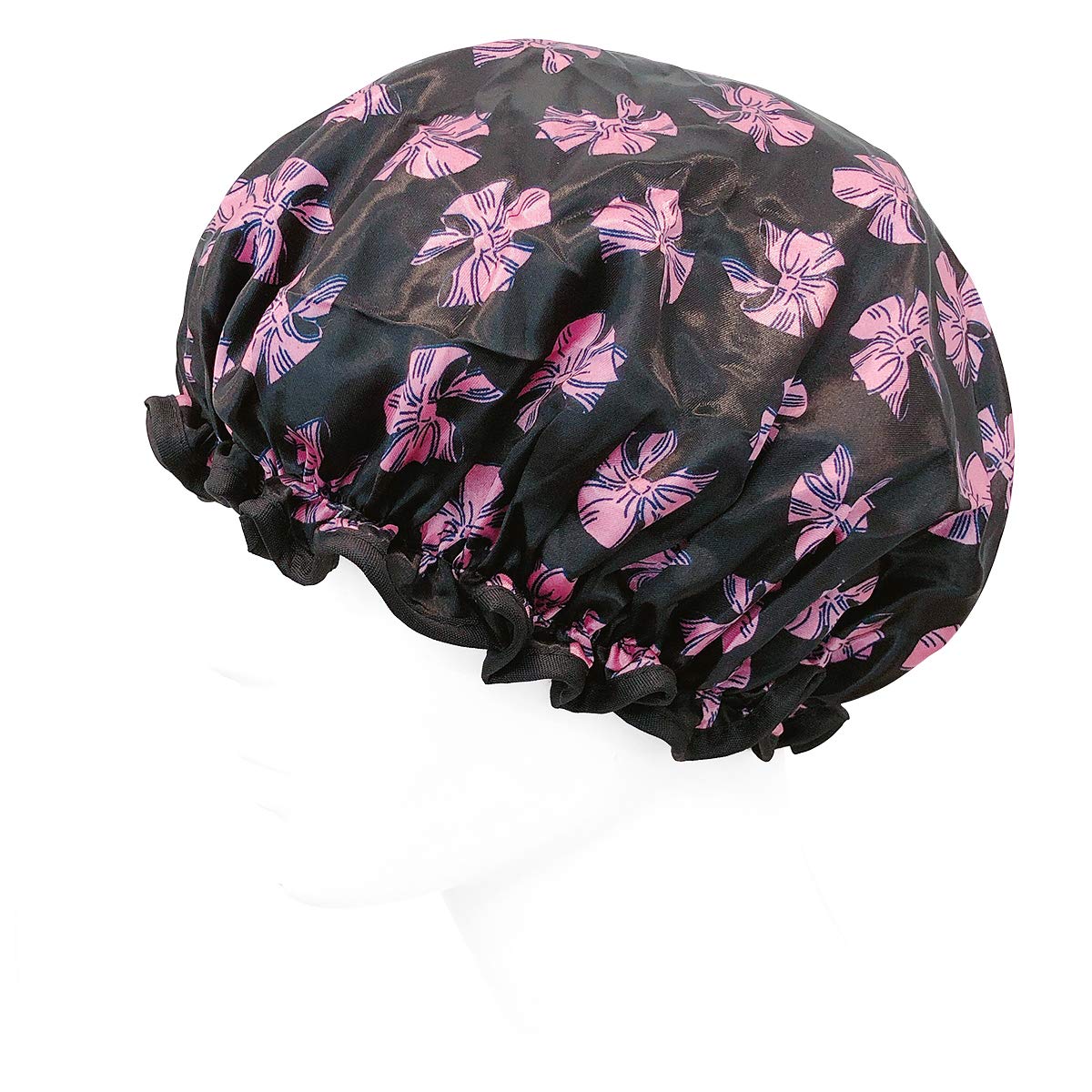 allydrew Reusable Women's Waterproof Shower Caps for Long Hair, Pink Bows