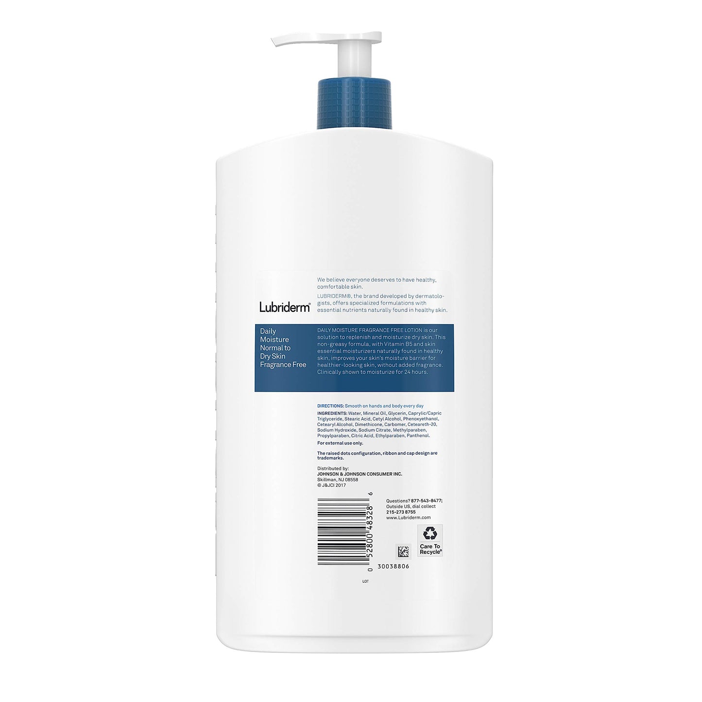 Lubriderm Daily Moisture Hydrating Unscented Body Lotion with Vitamin B5 for Normal to Dry Skin, Non-Greasy and Fragrance-Free Lotion. 24 fl. oz