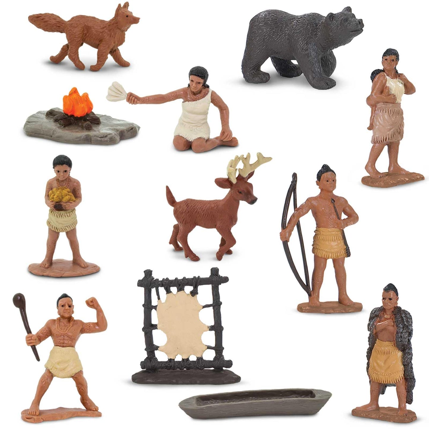 Safari Ltd. Powhatan Indians TOOB - 12 Figurines: Camp Fire, Canoe, Deer Hide, Warriors, Pocahontas, Chief Whunsoncock, & More - Educational Toy…
