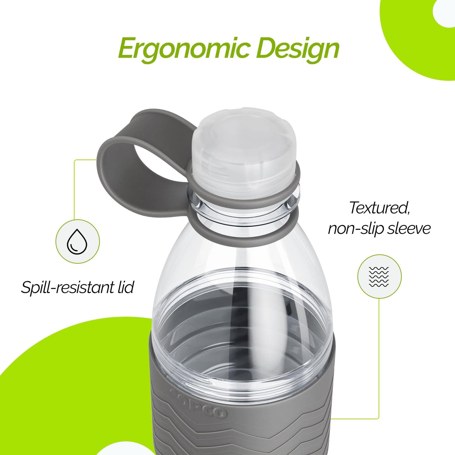 Copco Hydra 20 oz Tritan Water Bottle with Spill Resistant Lid & Non-Slip Sleeve (Set of 2) - BPA-Free, Dishwasher Safe, Fits Cup Holders, Great