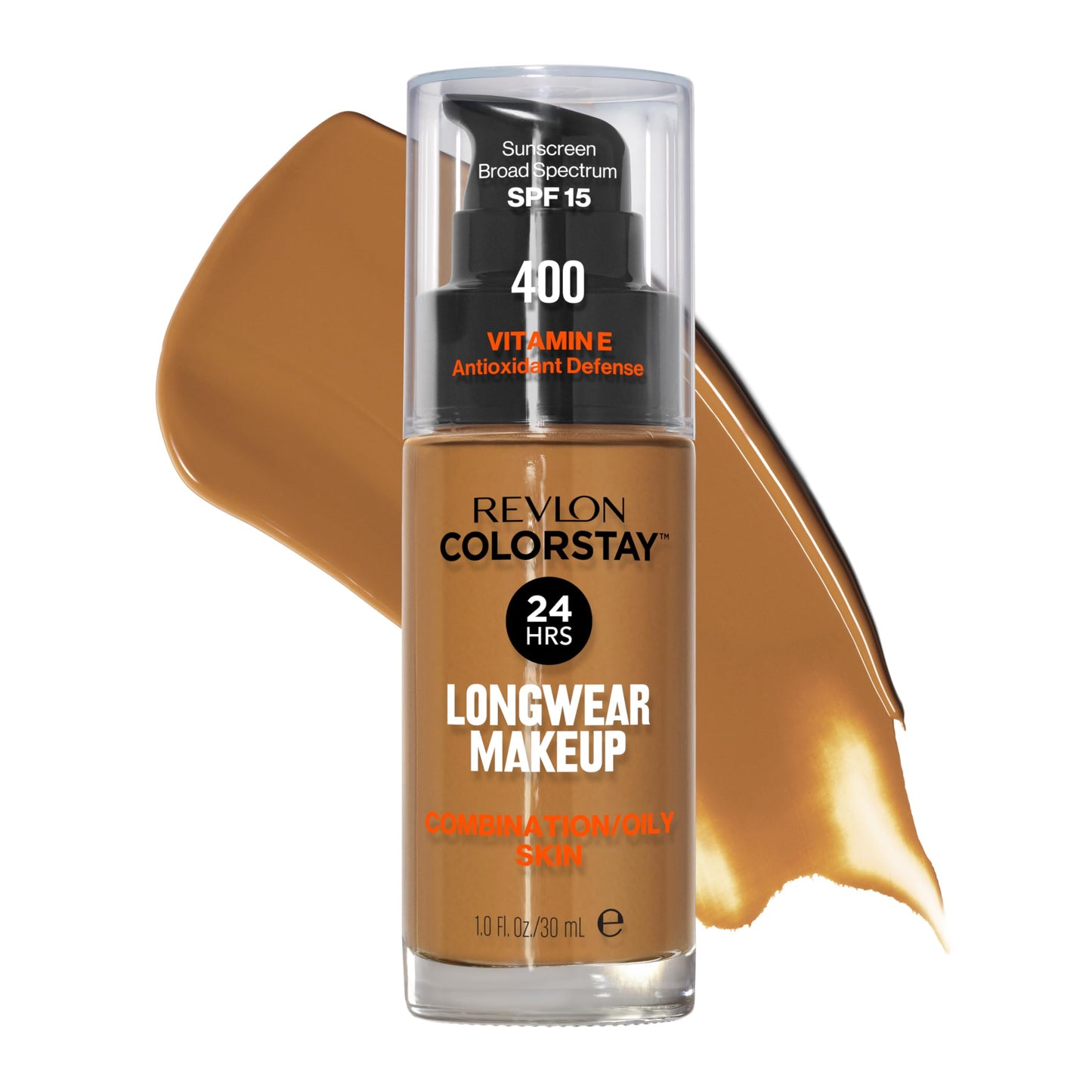 Revlon Liquid Foundation, ColorStay Face Makeup for Combination & Oily Skin, SPF 15, Medium-Full Coverage with Matte Finish, 400 Caramel, 1 Fl Oz