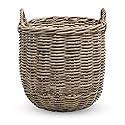 KOUBOO Rattan Kobo Round Storage Basket, Handwoven Rattan Basket with Handles, Organization & Home Decor for Storage, Gray-Brown