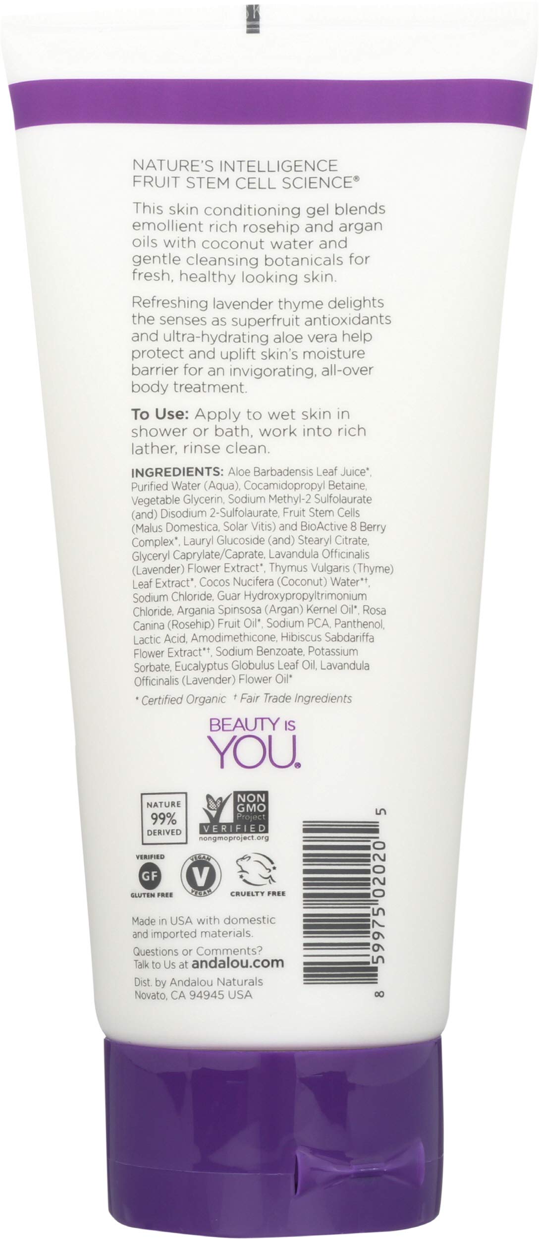 Andalou Naturals Shower Gel Lavender Thyme, 8.5 oz