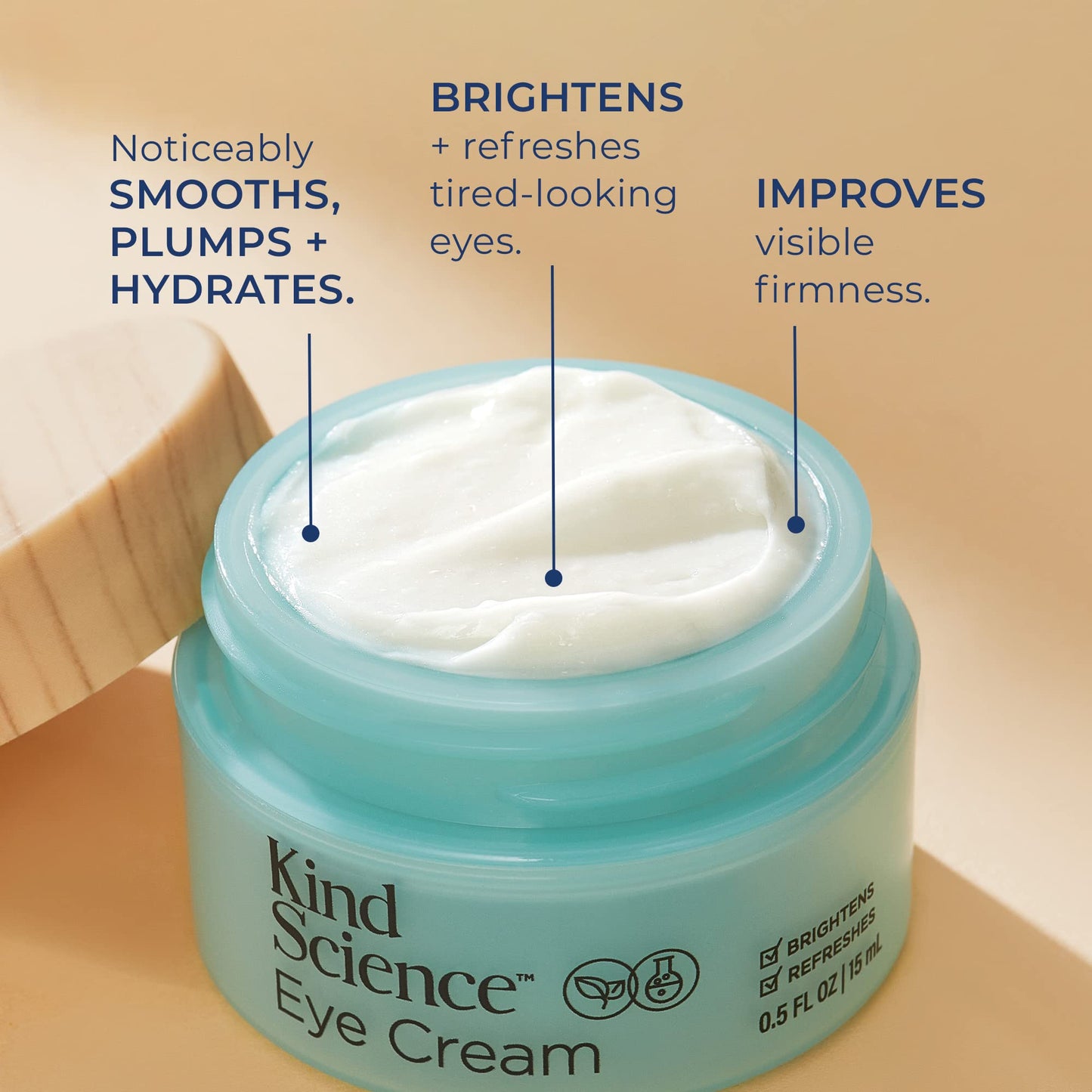 Kind Science by Ellen DeGeneres Eye Cream - Under Eye Cream for Wrinkles Noticably Smooths & Moisturizes - Anti Aging with Hyaluronuic Acid, Vitamin C