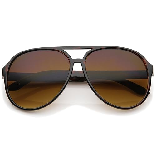 zeroUV Retro Large Blue Blocking Lens Aviator Sunglasses 60mm (Tortoise/Amber)