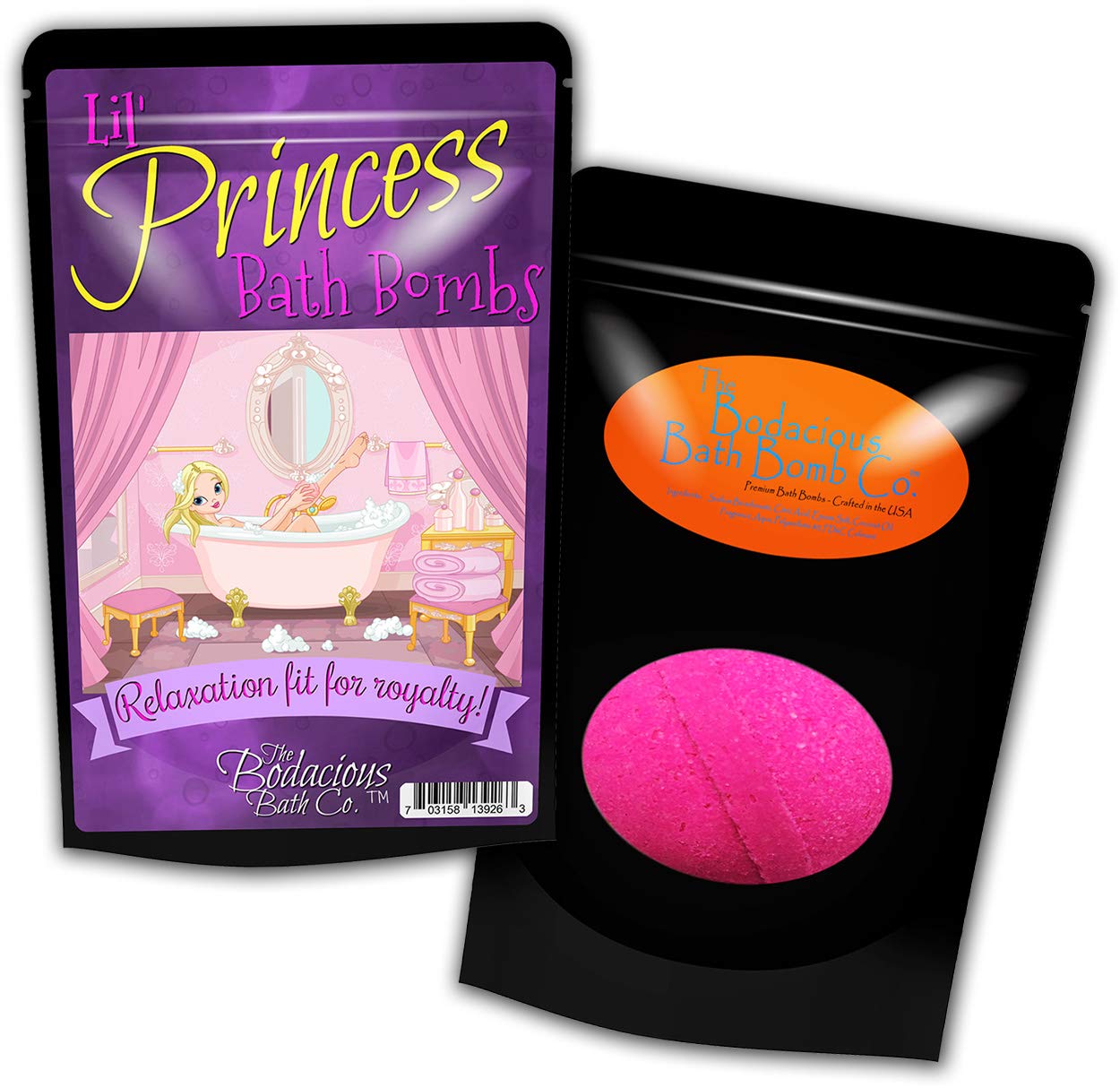 Lil Princess Bath Bombs - Pretty Pink Luxurious Home Spa for Girls, Stocking Stuffers for Young Ladies, XL Bath Fizzers, Handmade in The USA