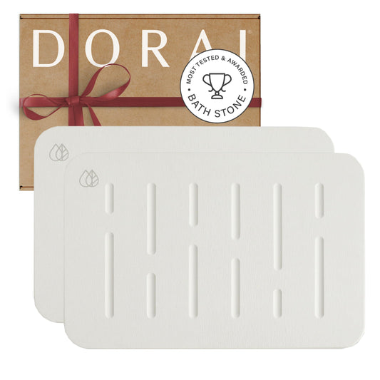 Dorai Home Bath Stone Mat 23.6"x15.4" (2-Pack) - Quick-Dry, Non-Slip Diatomite Stone Bath Mat, Rain Sandstone