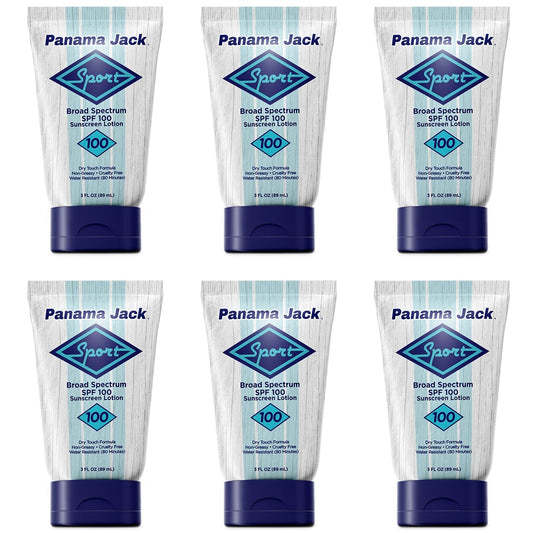 Panama Jack Sport Sunscreen Lotion - SPF 100, Broad Spectrum UVA/UVB Protection, Non-Greasy, PABA, Paraben, Gluten & Cruelty Free, 3 FL OZ (Pack of 6)